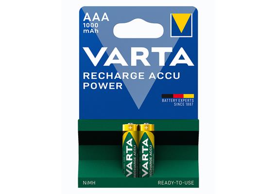 VARTA Batterie Recharge Accu Power AAA 1000 mAh Pack mit 2 Stück - EHD