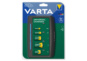 VARTA Batterieladegerät Universal Charger lädt 2 oder 4 AA AAA C D oder 1x 9V Batterie - EHD