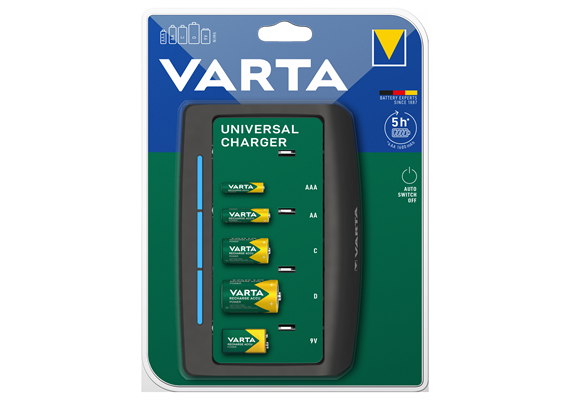 VARTA Batterieladegerät Universal Charger lädt 2 oder 4 AA AAA C D oder 1x 9V Batterie - EHD