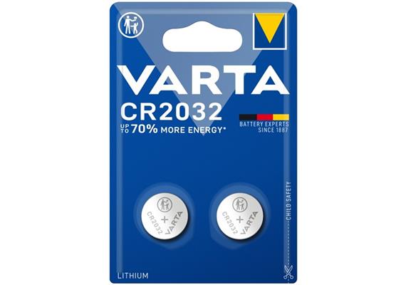 VARTA Knopfzellen-Batterie CR2032 Pack mit 2Stück 3V 230m/Ah
