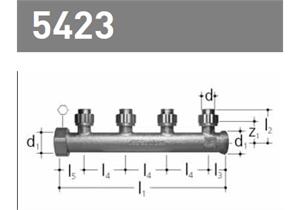 Verteiler 4-fach für max. 24 BW Ø16 aus Rotguss, mit Mutter, Dichtung, AG, Bördelverschr.