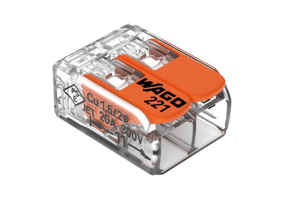 WAGO Verbindungsklemme mit Hebeln Serie 221 2 x 0.14 - 4mm2 Pack mit 16 Stück