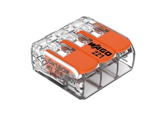 WAGO Verbindungsklemme mit Hebeln Serie 221 3 x 0.14 - 4mm2 Pack mit 12 Stück - 447
