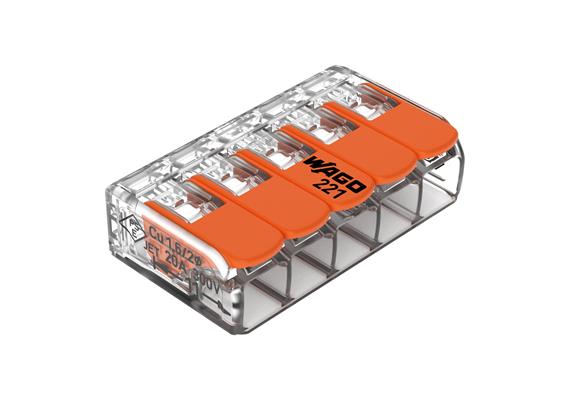 WAGO Verbindungsklemme mit Hebeln Serie 221 5 x 0.14 - 4mm2 Pack mit 8 Stück