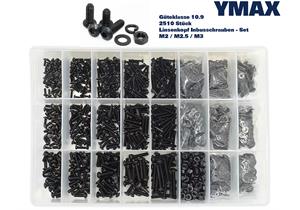 YMAX Inbus Linsenkopf-Schrauben Set 2510 Stk. M2/M2.5/M3 schwarz